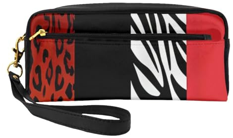 QGWDYYJQ Kleine Make-up-Tasche mit Schuhen und Make-up, aus echtem Leder, Roter Leoparden- und Zebra-Tier, Einheitsgröße