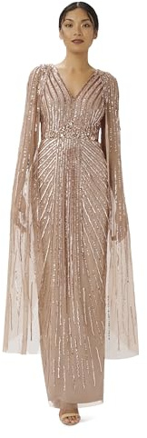 Adrianna Papell Women's Beaded Cape Gown Special Occasion Dress