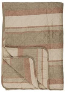 IB Laursen Quilt beige m/braunen und rostfarbigen Streifen, B: 130 L: 180
