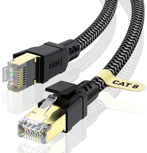 CABNEER Cable Ethernet Cat 8 3 Metros, Cable de Red Cat 8, Cable Internet RJ45, Cable LAN Alta Velocidad 40Gbps 2000MHz, Ethernet Cable Trenzado Compatible Cat 7 Router Modem WIFI