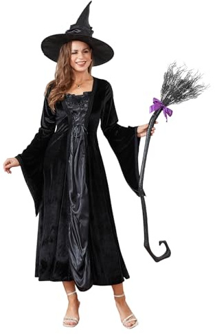Kouoybt Halloween Witch Broom with Ribbon Witch Broomstick Wizard Flying Broom Kids Cosplay Broom Props Costume Accessories for Halloween Party Decoration (Black A, 130cm*25cm)
