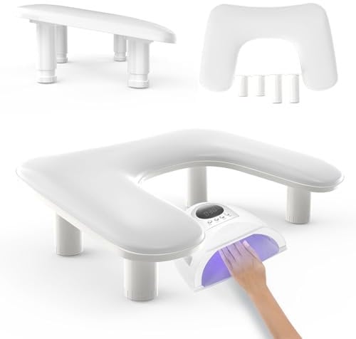 ZIZZON Height Adjustable U-shaped Arm Rest, Manicure Nail Pillow Hand Rest Microfiber PU Leather Nail Cushion for Nails Tech