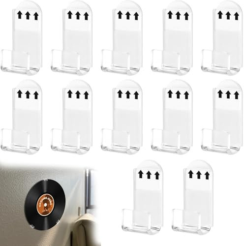 12PCS Vinyl Wall Mount Self Adhesive Vinyl Holder Wall Record Holder No Drill Clear Acrylic Album Storage Hanger with Tape CD Card Shelf Vinyl Record Wall Mount for Magazine Home Office Decoration