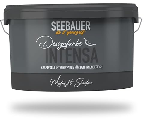 SEEBAUER diy Intensivfarbe INTENSA Anthrazit 2,5L (Midnight Shadow) Edelmatte Wandfarbe Schwarz - Innenfarbe sehr hohe Deckkraft - Matt, Abwaschbar und Tropffrei