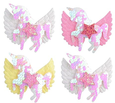 COLLBATH 4 Stück Einhorn Haarspangen für Kinder aus Glitzerndem Stoff mit Sicherem Sitz und Einfachem Clip für Verschiedene Haarszenarien bei Jungen und Mädchen