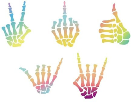 WADORN 5 Styles Rock on Skeleton Hand Vinyl Decal Stickers, Rock N Roll Gesture Vinyl Decal Bone Hand Self Adhesive Waterproof Car Sign Stickers for Windows Cars Trucks Skateboard Wall Cup Laptop