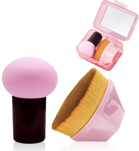 AmiCera Makeup Sponge, Beauty Blender 2 Pack Latex Free Beauty Makeup Powder Puff with Brush, Powder Puff Sponge for Liquid, Powders, Creams, with 1 Beauty Blender Storage Case, Pink
