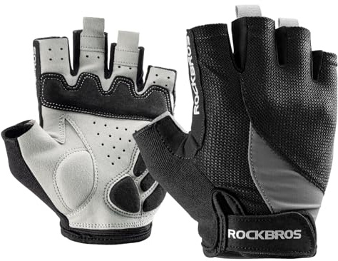 ROCKBROS Fahrradhandschuhe Herren Damen Sommer, Atmungsaktive Halbfinger Handschuhe mit SBR Polsterung, rutschfest & Stoßdämpfend, Sporthandschuhe für Radfahren, Fitness, Laufen, Training