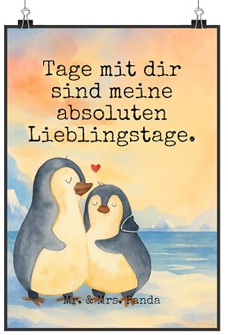 Mr. & Mrs. Panda Bild Pinguin umarmen Design DIN A5 - Geschenk, wanddeko, Hochzeitstag, Plakat, Liebe, Kunstdruck, drucke, Wandbild