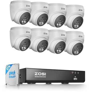 ZOSI 4K PoE Überwachungskamera Set Aussen, 8X 8MP IP Kameras, 8CH 2TB NVR