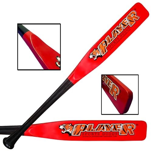 Player Sports Goods LLC - Mazza da baseball e softball piatta in acero, 81,3 cm, peso: 595,3 g, piatta: 7 cm, per giocatori adulti e professionisti, colore: rosso e nero