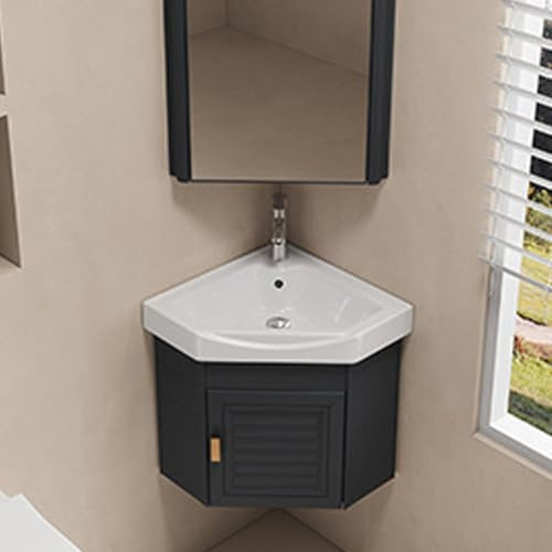 Lavabo de Salle de Bain avec Meuble Vasque - Vasque et Meuble de Rangement en céramique Blanche, Plan de Travail 38/43 cm, Vasque d'angle pour vestiaire et Toilettes