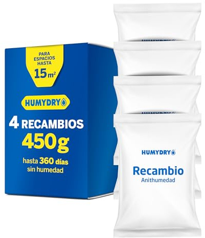 HUMYDRY Set mit 4 Nachfüllpackungen 450 g, absorbiert Feuchtigkeit und vermeidet Gerüche in Räumen bis zu 15 m², neutraler Duft, Effizienz und Nachhaltigkeit