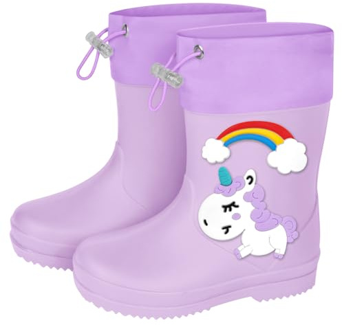Aomig Stivaletti Pioggia Bambino, Stivali Di Gomma Con Coulisse per Bambini Unisex, Scarpe da Pioggia Antiscivolo Impermeabili Ragazzo e Ragazza