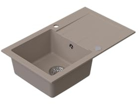 HOMEVELLO Spülbecken MIXA Einbecken Granitspüle 73x44x19,8cm Beige, Hochwertige Küchenspüle mit Siphon, Abtropffläche, Pflegeleicht, Kratzfest, Moderne Design, Perfekt für jede Küche
