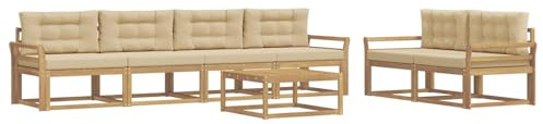 vidaXL Outdoor-Sofagarnitur mit Kissen 6 pcs Weiß und Beige, Gartenmöbel, modernes Outdoor-Sofa Set, modulare Sitzgelegenheiten, Loungemöbel für deinen Garten