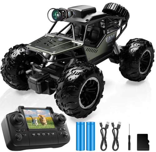 UFLYTOO LA Ferngesteuertes Auto mit HD-Kamera für Erwachsene, 1:18 Monstertruck Spielzeug, 2,4-GHz RC Auto Offroad mit HD-Bildschirm, 2 Akkus (40 Minuten Laufzeit), Kinder,C0