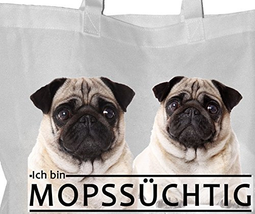 Nanyuk MOPS beige süchtig - Einkaufsbeutel Tasche Beutel Einkaufstasche - MOP 01