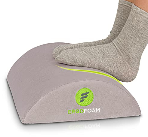 ErgoFoam Ergonomic Under Desk Foot Rest - Premium Velvet Soft Foam Footrest - Most Comfortable for Lumbar, Back, Knee Pain - Rocker (Grey)