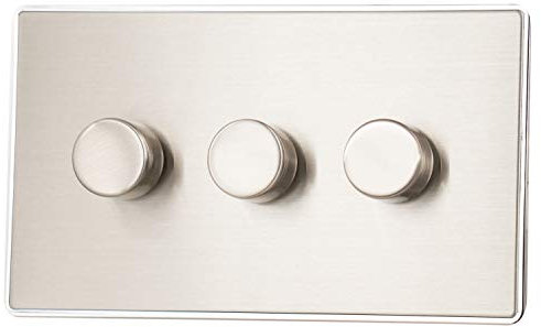 G&H LSS513 Screwless Brushed Steel 3 Gang 1 or 2 Way V-Pro LED Dimmer Switch