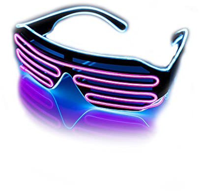 The Glowhouse - Partybrille im Shutter-Stil - mit EL-Kabel - Neonfarben - Blau/Rosa