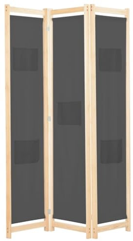 vidaXL Holz Raumteiler 3-TLG. Paravent Trennwand Umkleide Sichtschutz Spanische Wand Raumtrenner Stellwand Grau 120x170x4 cm Stoff Klappbar Platzsparend