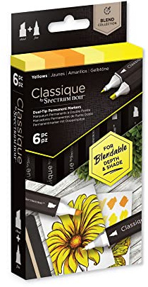Crafter's Companion Spectrum Noir Classique Blend Twin Tip Blendable Alcohol Based Marker Set with Japanese Nibs-Pack of 6-Perfect for Colouring, Drawing & Illustration (Yellow Pack), One Size