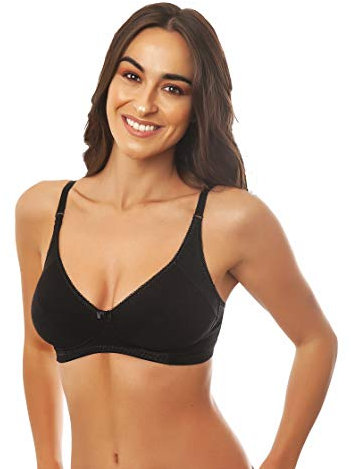 Istintiva Federica – Reggiseno Senza Ferretto in Cotone e Microfibra ad Elevato Comfort | Coppe morbide Non Imbottite | Spalline Regolabili | Nero, Taglia 3C