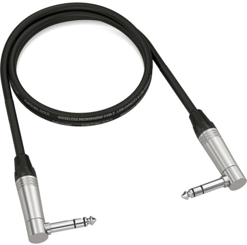 Behringer GIC-90 4SR Instrumentenkabel 0,9 m mit gewinkelten 6,35 mm TRS-Steckern – Hochwertiges Audiokabel für Gitarre, Pedalboard, Verstärker & Studio