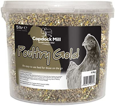 Copdock Mill Range Poultry Gold Feed 3.5kg / 5 Litre Tub – Food for Chickens and Adult and Laying, Ducks, Geese, Bantams – 100% Natural