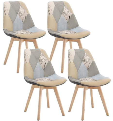 WOLTU Esszimmerstühle 4er Set, Küchenstühle mit Patchwork Design, mit Massivholz Beinen, Leinen, bis 150 kg belastbar, Grau+Khaki