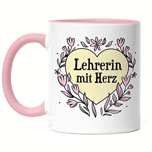 Hey!Print Lehrerin mit Herz Tasse Rosa Geschenkidee Zum Danke Sagen Beste Lehrerin