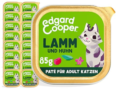 Edgard & Cooper Getreidefreie Lamm- und Huhn-Paté für Katzen 16x85g, Frisches Fleisch &,Natürliche Zutaten
