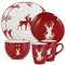 Christmas Crockery 8 Piece Christmas Dinner Set Dishwasher/Microwave Safe Red & White Hand Painted Stoneware Crockery Dinner Service for 2 - Two Place Settings of Mug, Bowl, Side Plate & Dinner Plate