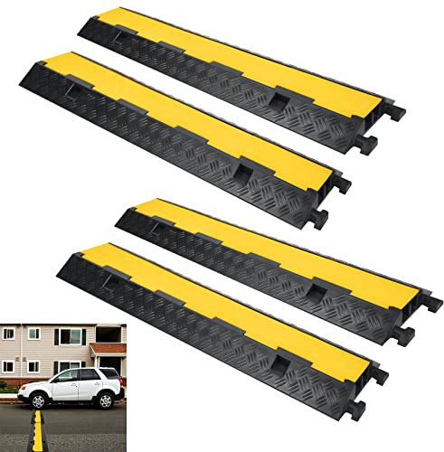 YRHome 4 Kanal Kabelbrücke Überfahrschutz 100 x 24 x 5 cm Kabelkanal Brücke mit Deckel Rampe überfahrbar Stoplerschutz Brücke Gummi Rampe Protector Pkw&LKW Modularem Design für Lagerhäuser Parkplätze