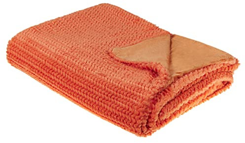 Beliani Decke Polyester orange 150 x 200 cm Wohndecke Überwurf Modern Bjas