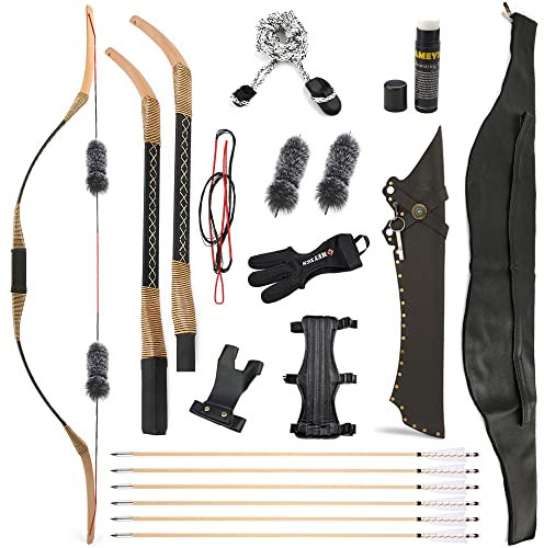 SHARROW Bogenschießen Takedown Traditioneller Recurve Bogen und Pfeile Set Mongolischer Bogen Abnehmbarer Langbogen Handgemacht Holzbogen 20-35lbs Jagdbogen für Erwachsene (30lbs)
