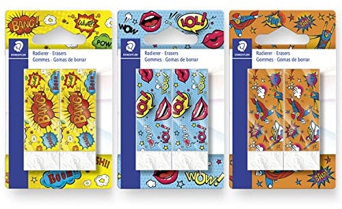 Staedtler 526B2COBK2 Rasoplast Radiergummi, Cartoon-Comic-Edition, lustige Gummi-Schreibwaren, 6 St ck, 3 Blasen