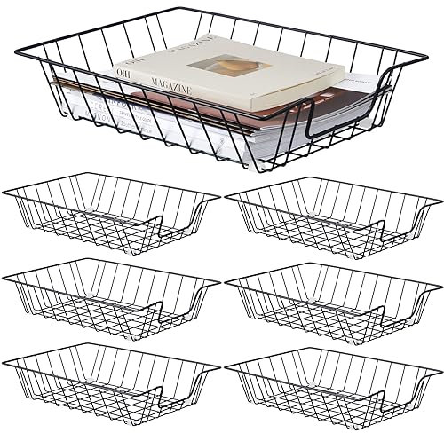 Yeaqee 6 Pcs Letter Tray Wire Paper Trays Stackable File Desk Organizer Metal File Paper Holder Basket for Desk Desktop Letter Storage for Office Home Classroom School(14'' x 10'' x 3'',Black)