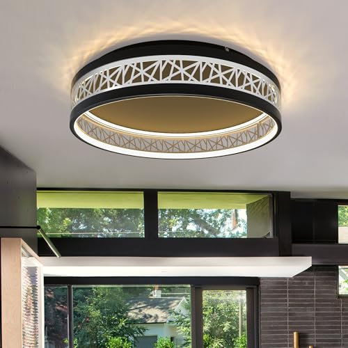 AOEH Deckenlampe LED Deckenleuchte Mit Fernbedienung 50W Runde Modern Deckenleuchten Schwarz Silber Deckenbeleuchtung Dimmbar LED lampen deckenlampen für Schlafzimmer lampe Wohnzimmer Küche Büro,50cm