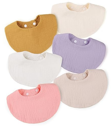 WD&CD 6 Stück Baby Lätzchen, Weiche Absorbierende Halstücher Sabberlätzchen Spucktücher mit 2 verstellbaren Druckknöpfen - A