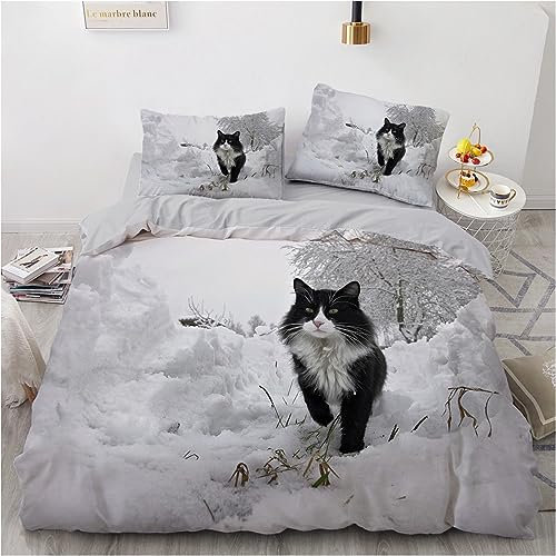 OaKita Katzen-Motiv Bettwäsche Set 135 x 200 cm,3D Katze Mikrofaser Bettbezug mit 2 Kissenbezug 80x80 cm,Kinder Bettbezug mit Reißverschluss (A06,135 x 200 cm)