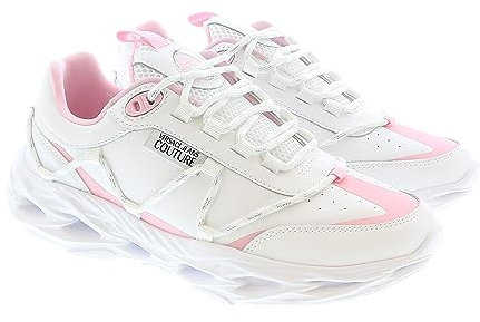 Versace Jeans Couture Sneakers basse da donna con lacci, colore bianco/rosa, bianco/rosa., 39 EU