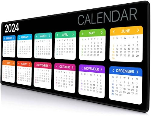 Armanza Großes Mauspad Gaming, 2024 Kalender Mauspad, Erweitertes XL Mousepad Rutschfeste Gummi-Tastatur Schreibtischunterlage Mauspad für Arbeit, Spiel, Büro, Zuhause, 80 x 30 cm