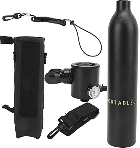 Unterwasser Sauerstofftank, Sauerstoffflasche mit 0,5 L Kapazität Sauerstoffbehälter Tauchtank (Schwarze Sauerstoffflasche + schwarze Tasche für)