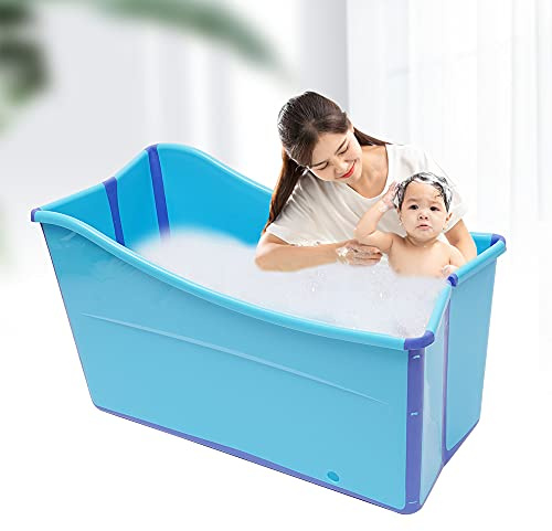 CuCummoo Baignoire mobile pliable pour adulte - Sauna - Baignoire de massage - Pour douche - Tapis de douche - Baignoire - Pour enfant - Bleu