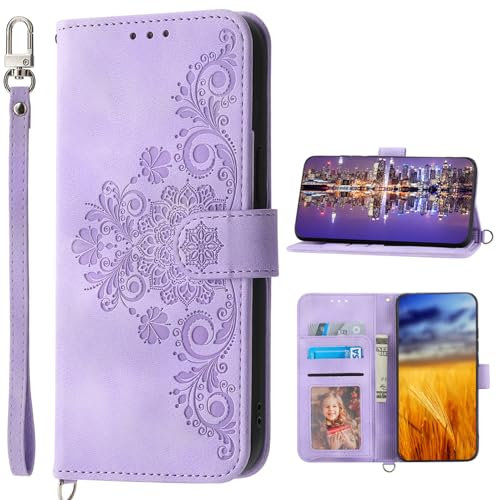 Baifu Brieftasche Hülle für Sharp Aquos R6, Handyhülle mit Ständer und Handschlaufe, Kartenhalter Tasche für Sharp Aquos R6-Lila