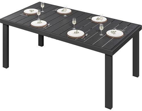 YITAHOME Gartentisch, 140x90cm Terrassentisch mit WPC-Holztischplatte und Aluminiumrahmen, wetterfest, quadratischer Outdoor-Terrassentisch mit E-Beschichtung, Outdoor-Esstisch für Garten, Schwarz
