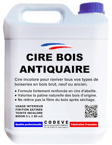 Cire Antiquaire - Codeve Bois - 5 L - Intérieur - Pour L'entretien De Toutes Vos Boiseries En Bois Brut, Neuf Ou Ancien.