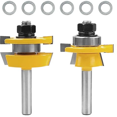 2 pièces Fraise Defonceuse Outils, 8mm Fraises à Rainurer pour Défonceuse, Avec Marque K et 6 Entretoises, Mitre Routeur Bit, Convient pour le Bois, Les Panneaux de Particules